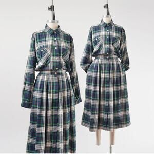 Vintage 90s Plaid Flannel Long Sleeve Shirt Dress with Pockets size S M